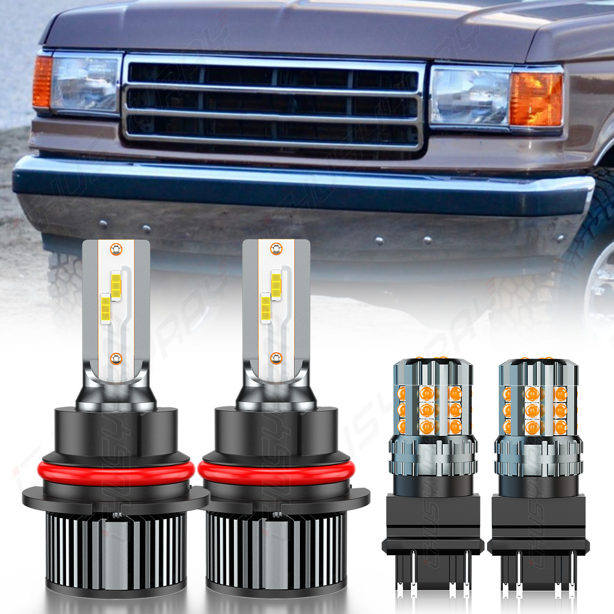 For Ford F150 F250 F350 Bronco 1987-91 LED Headlight+Turn Signal Light Bulbs Kit