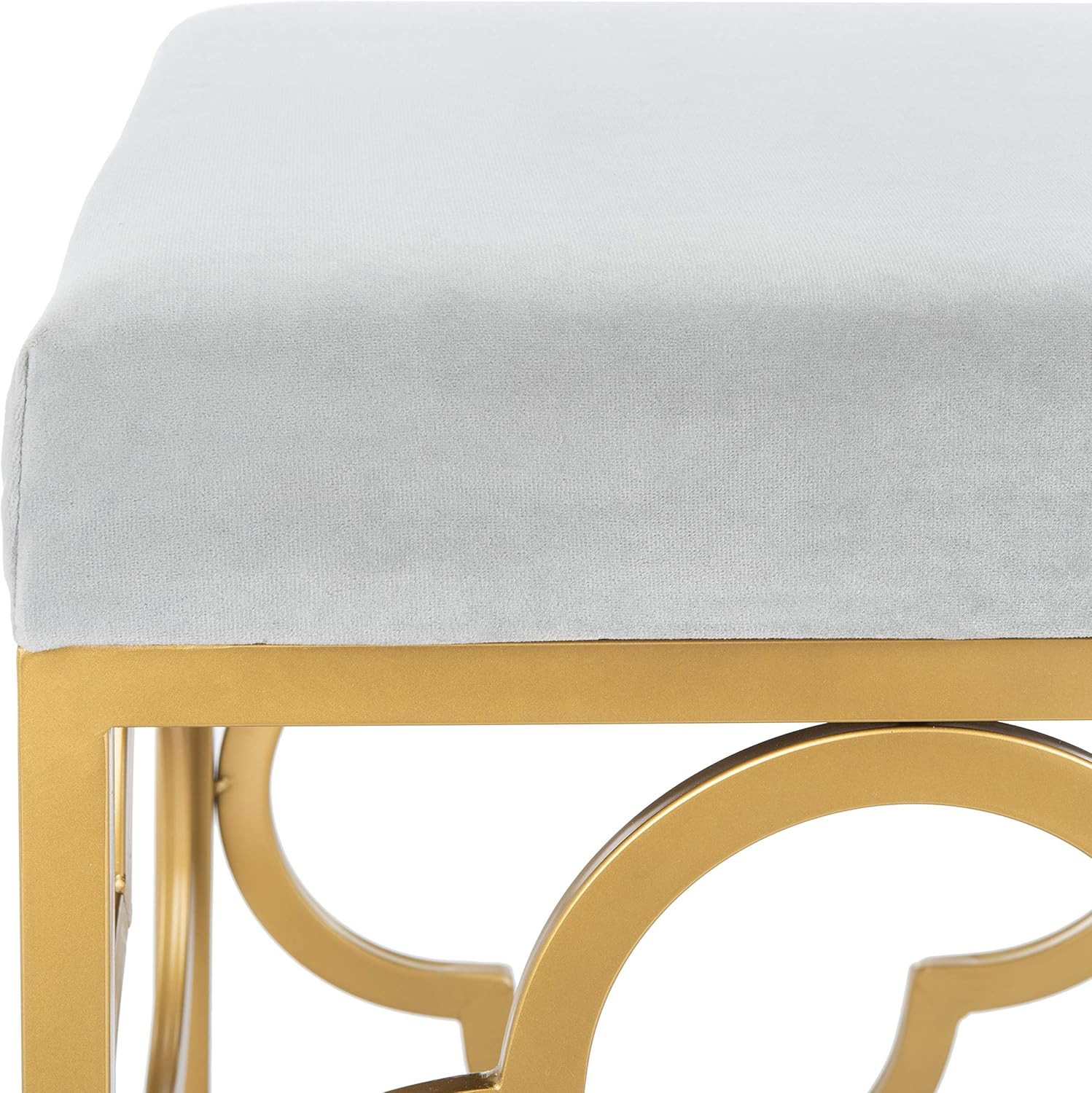 Glam Grey Velvet & Gold 45-Inch Rectangle Bench for Stylish Home Decor