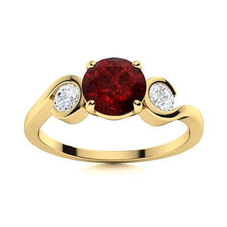 925 Silver Garnet Stone Prong Wedding Three-Stone New Art Deco Ring