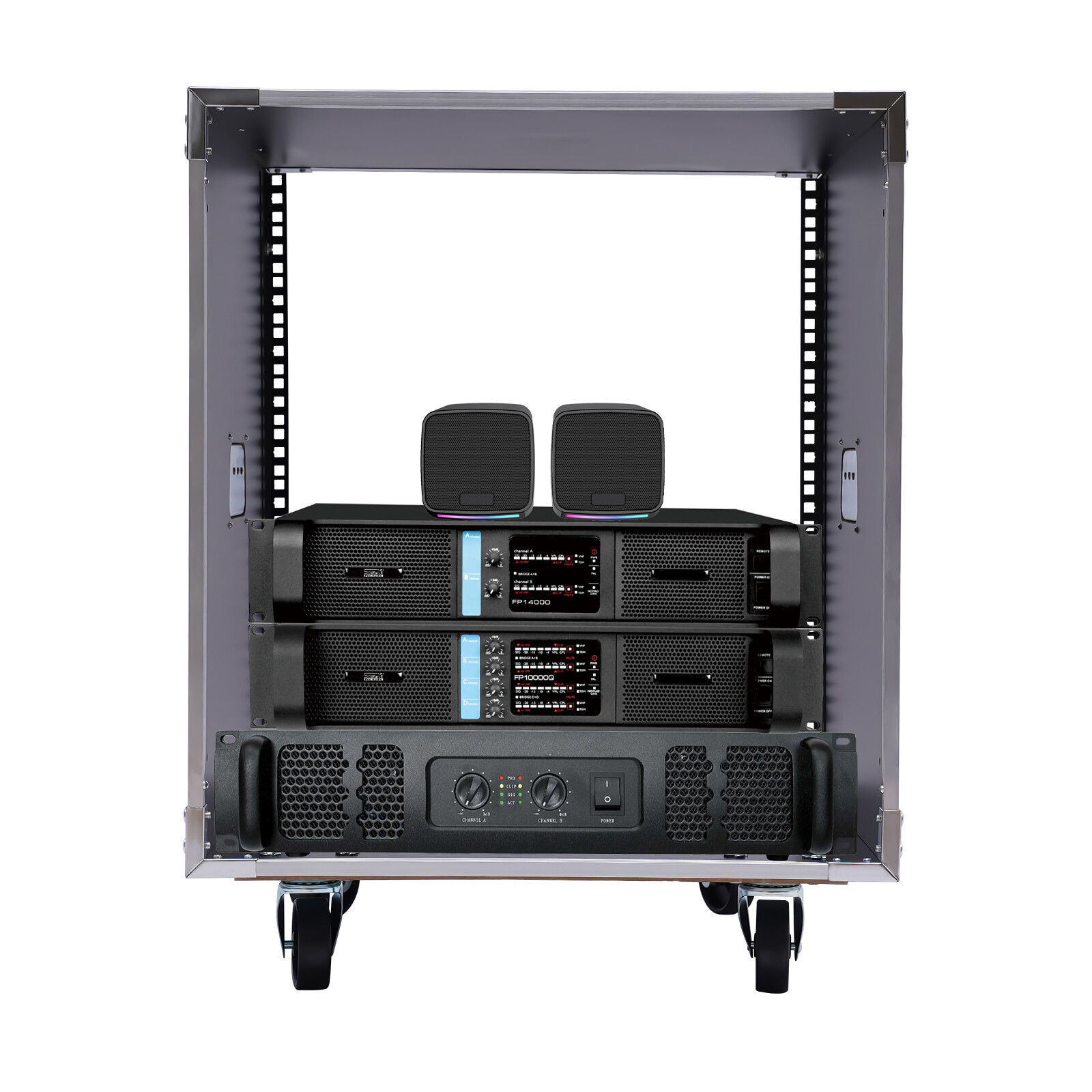 12U Portable Rolling Network Rack Built-in Handles Swivel Caster Wheels