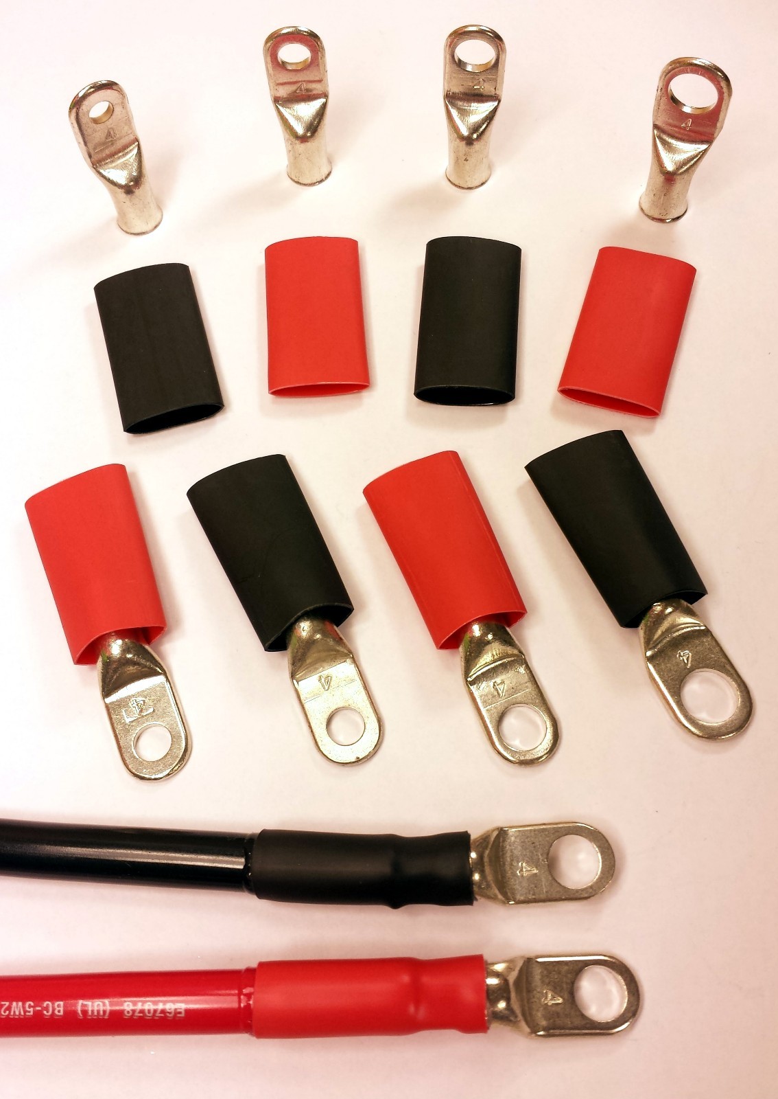 4 AWG Gauge Cable Lugs Ring Terminals Battery Wire Connectors w Adh Heat Shrink