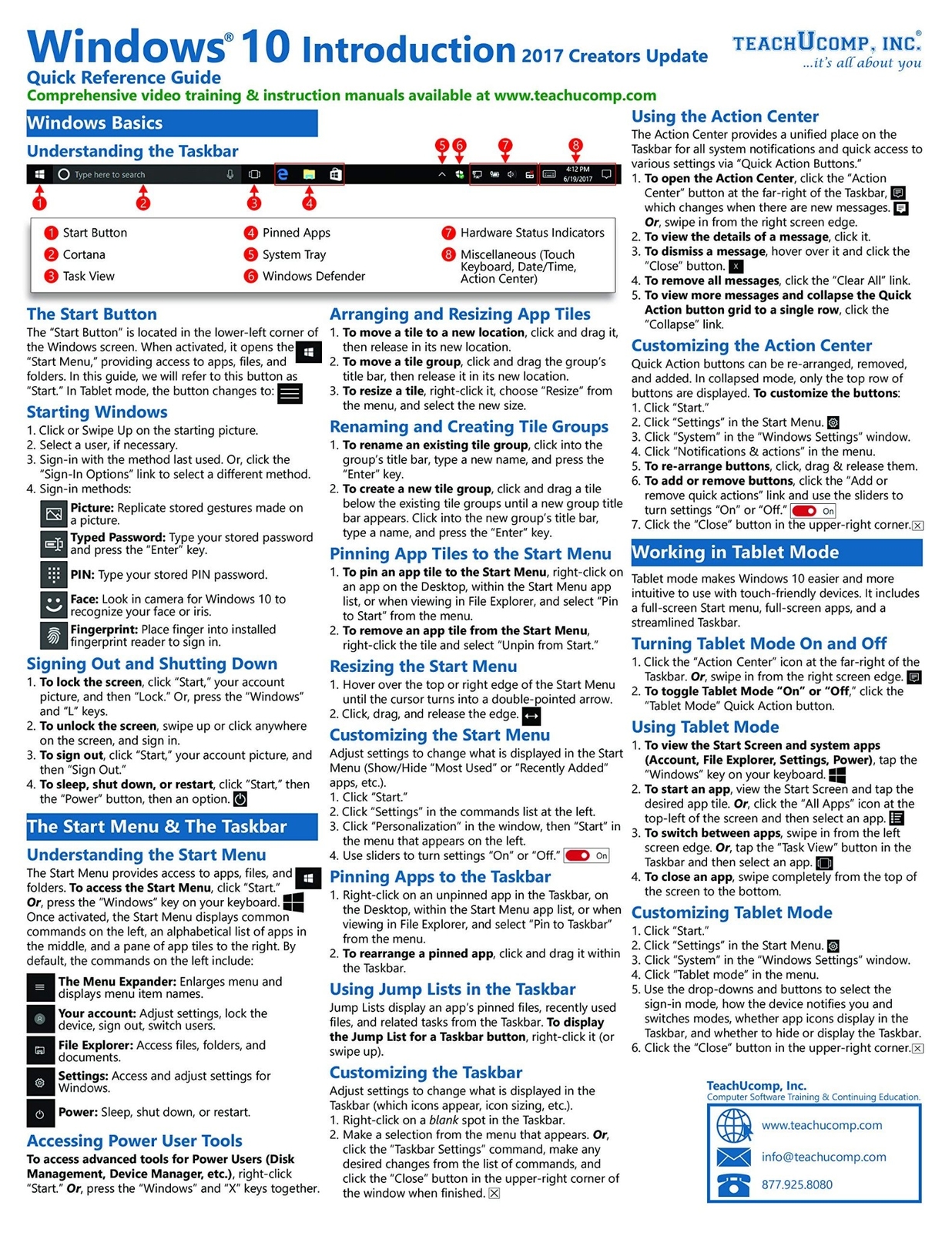 Windows 10 Training Guide Quick Reference Card 4 Page Cheat Sheet Instructions