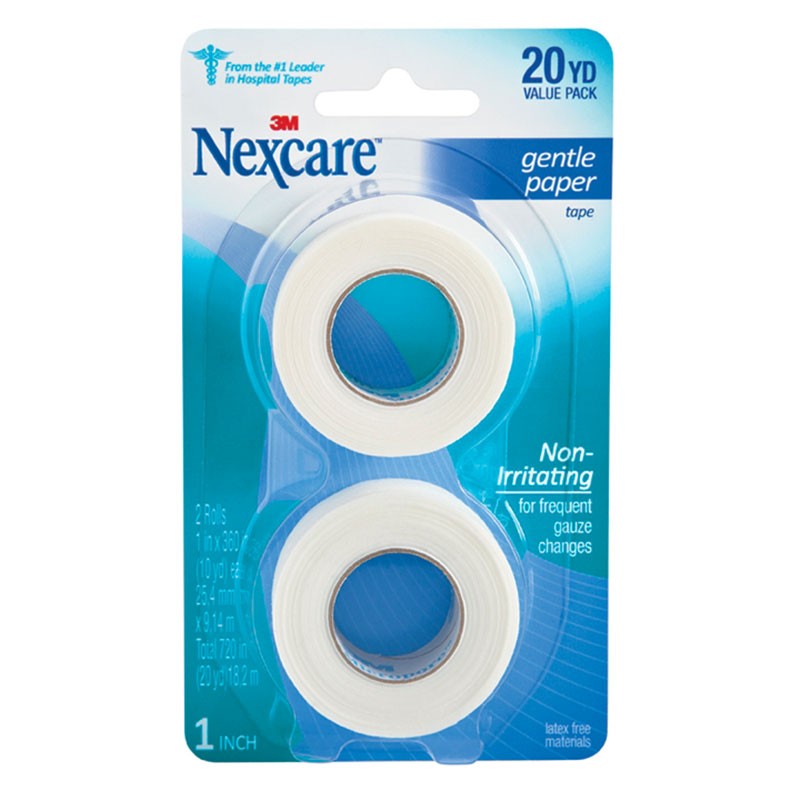 Nexcare Gentle Paper First Aid Tape 1in x 10yd White Hypoallergenic Pack of 2