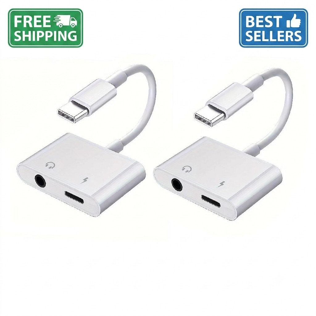2 in 1 Charger and Headphone USB Type C to 3.5mm Aux Audio Cable Cord Adapter