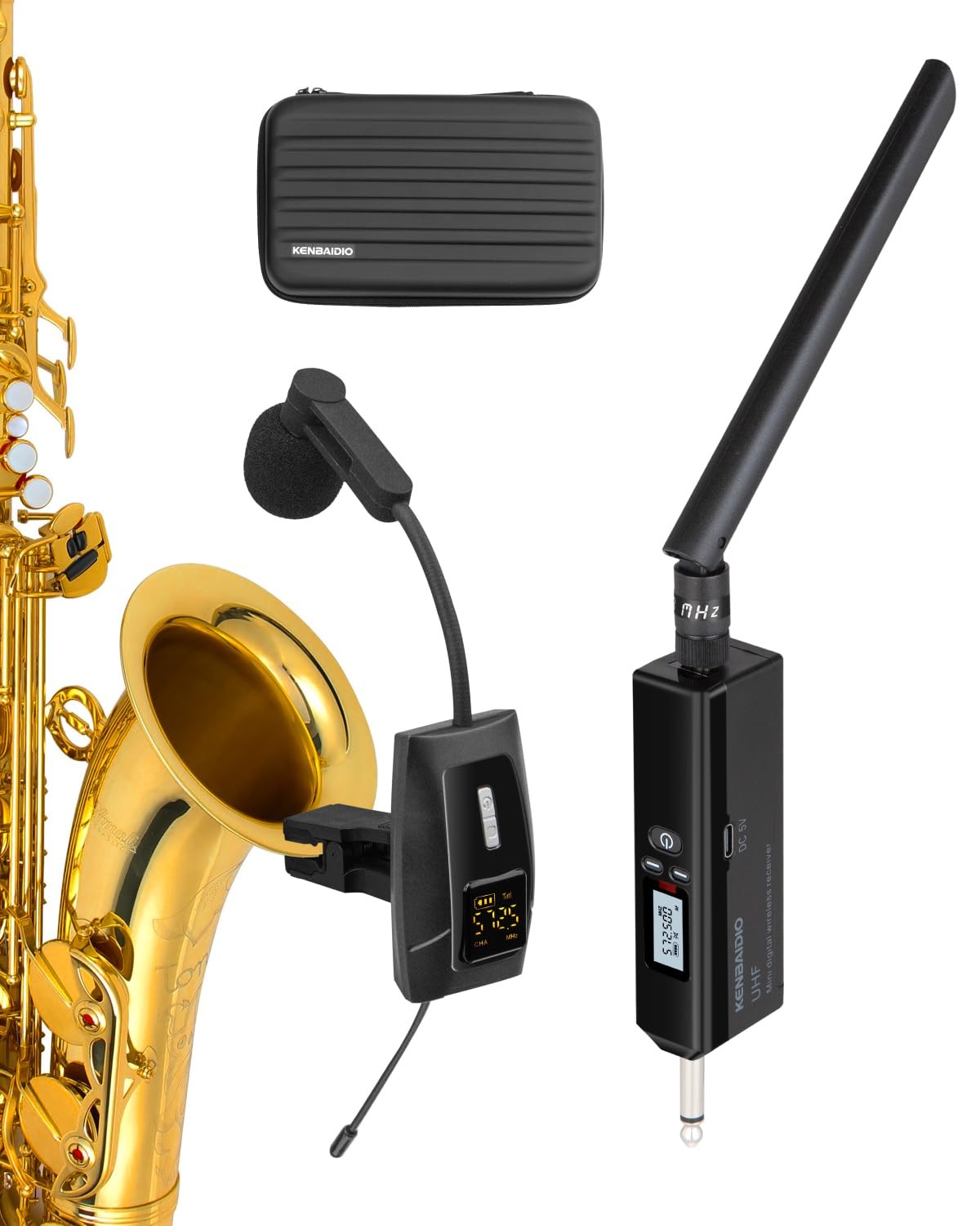 Saxophone Microphone UHF Wireless System 196ft Range - Clip on for Brass