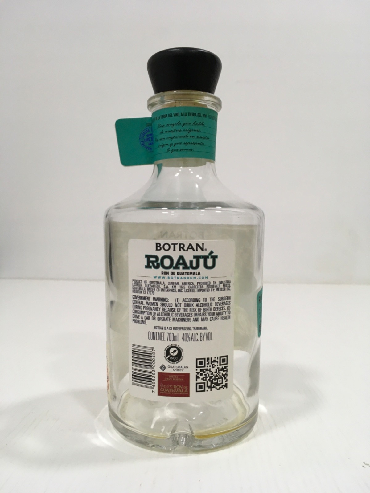 Botran. Roaju ron de Guatemala, empty bottle