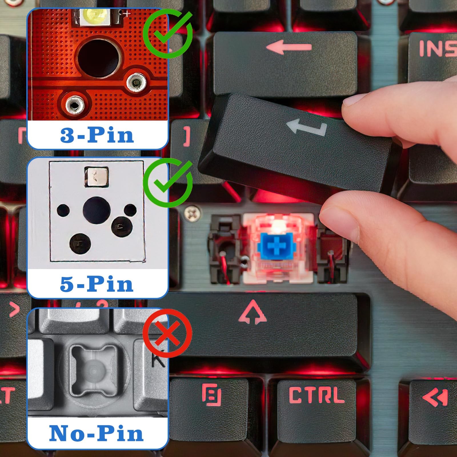 50 PCS Blue Keyboard Switches 3Pin Clicky Tactile Replacement Kit Puller