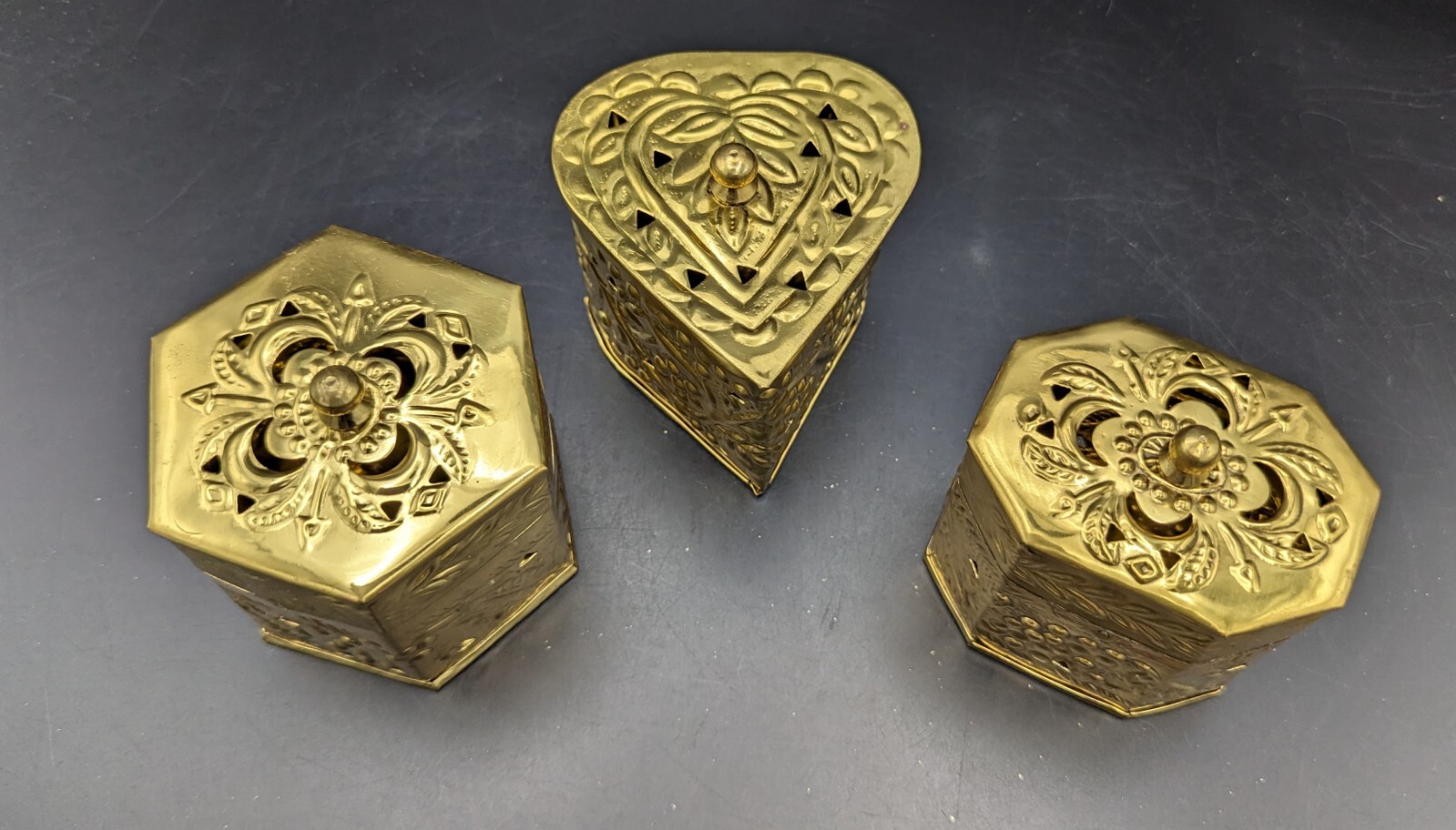 Set of 3 Brass Lidded Boxes Made In India