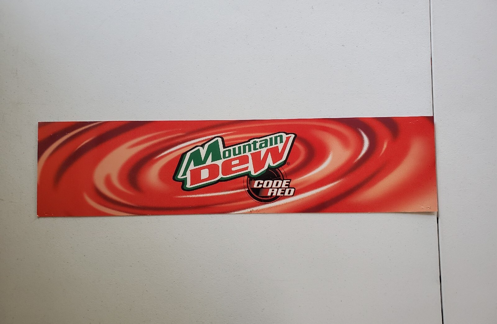Vintage Mountain Dew Code Red Laminated Cardstock Advertisement 26"x6¼" Mtn Dew