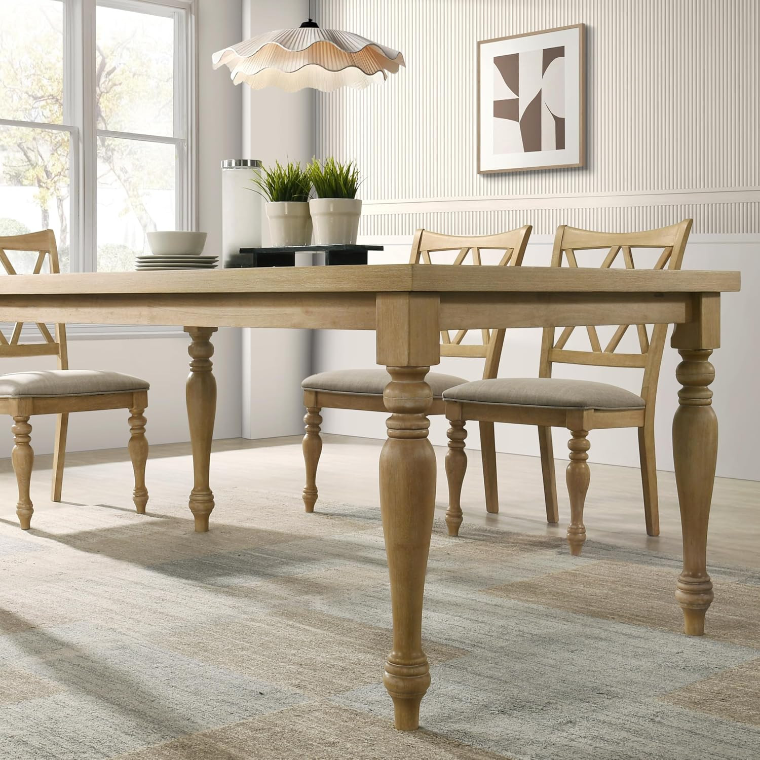Verta 7-Piece Dining Table with 6 Cross Back Dining Chairs, Light Oak Finish
