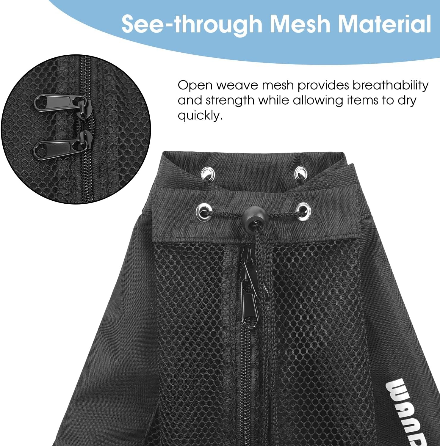 WANDF Swim Bag Mesh Drawstring Backpack Beach for One Size, Black