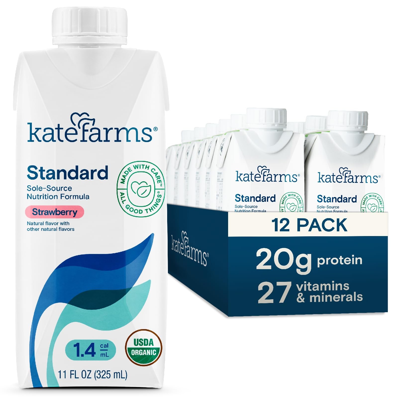 KATE FARMS Organic 1.4 High Calorie Nutrition Shake, 11 Fl Oz (Pack of 12)