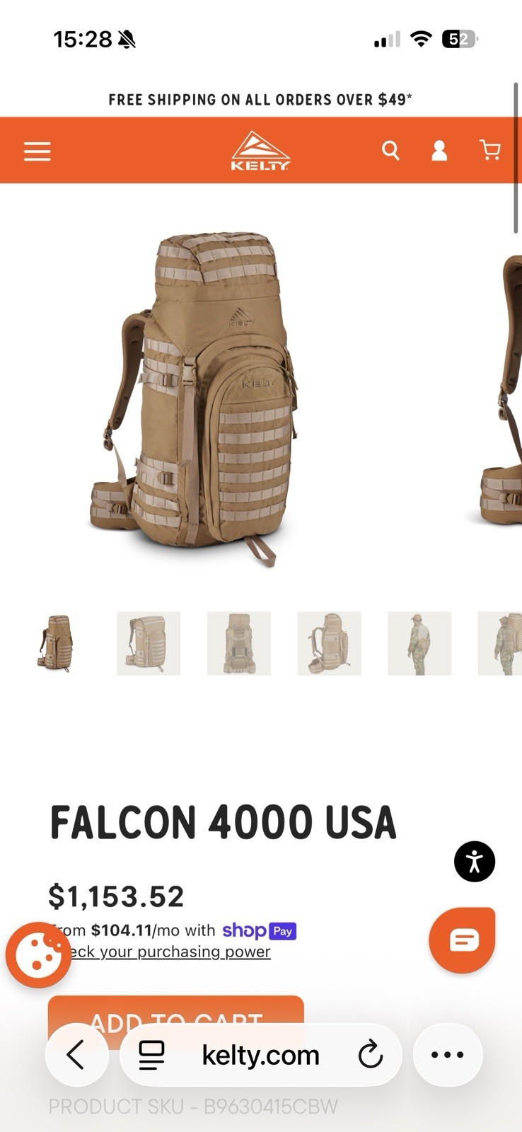 Kelty Falcon 4000 Tactical Backpack Coyote Brown Rucksack with MOLLE SOF ISSUE