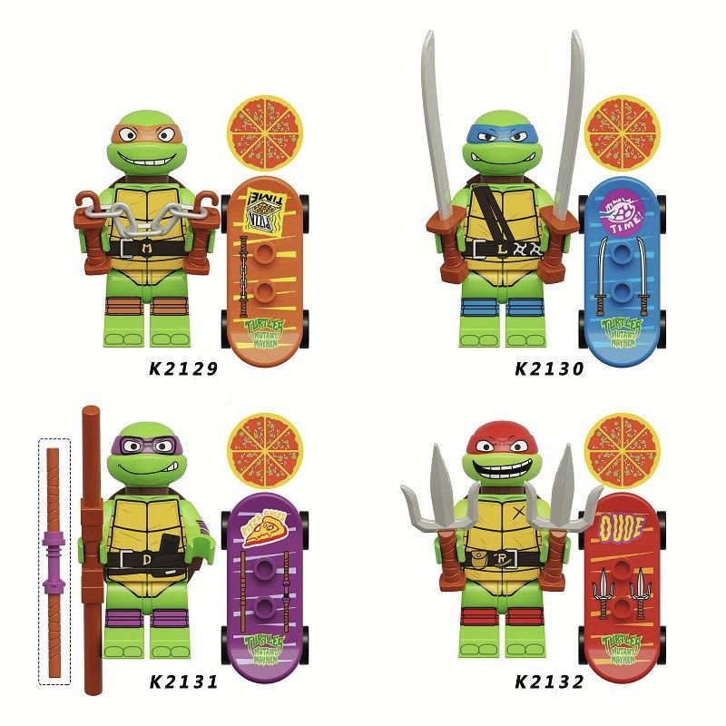 4X TMNT Teenage Mutant Ninja Turtles Minifigures Set w/ Skateboard Kids Toy Gift