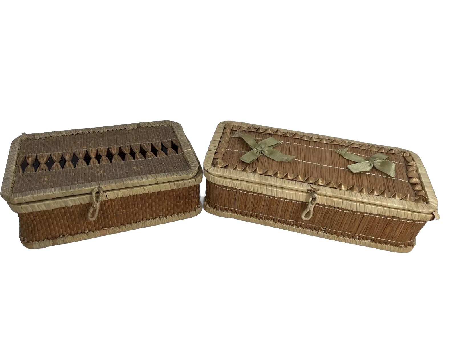 Two Vintage Sewing Splint Baskets Needlework Women's Designer Fashion