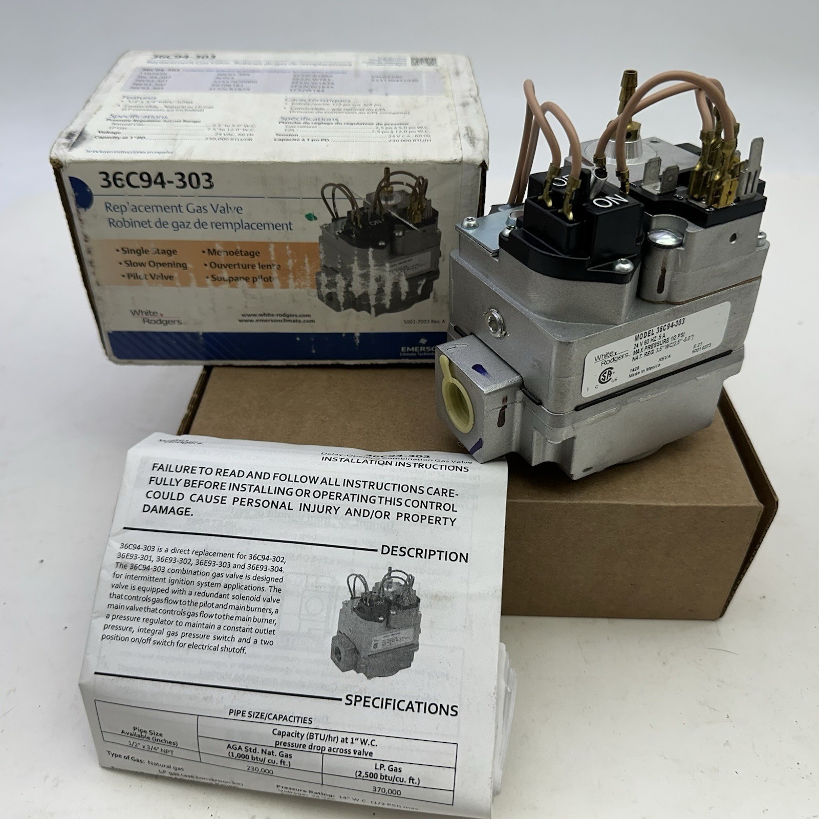 Brand New in Box 36C94-303 Emerson Gas Valve