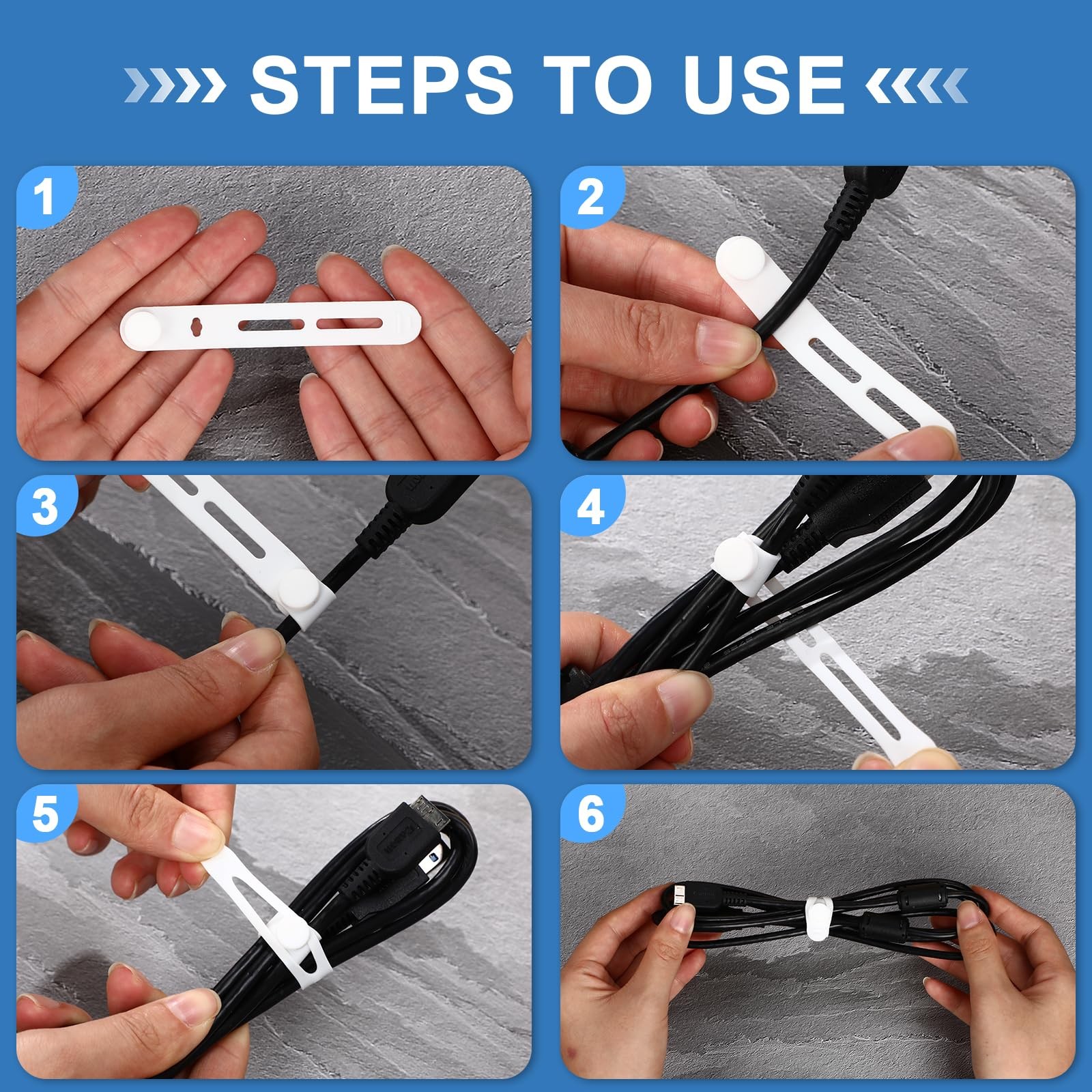 42 Pcs Silicone Cable Ties Reusable Cord Straps Multipurpose Elastic