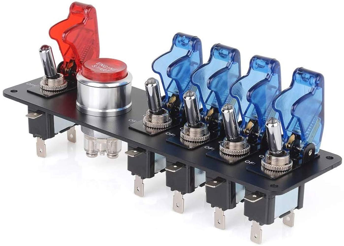 DC12V Flip-Up Ignition Switch Panel 5 in 1 Car Engine Start Push Button LED T...