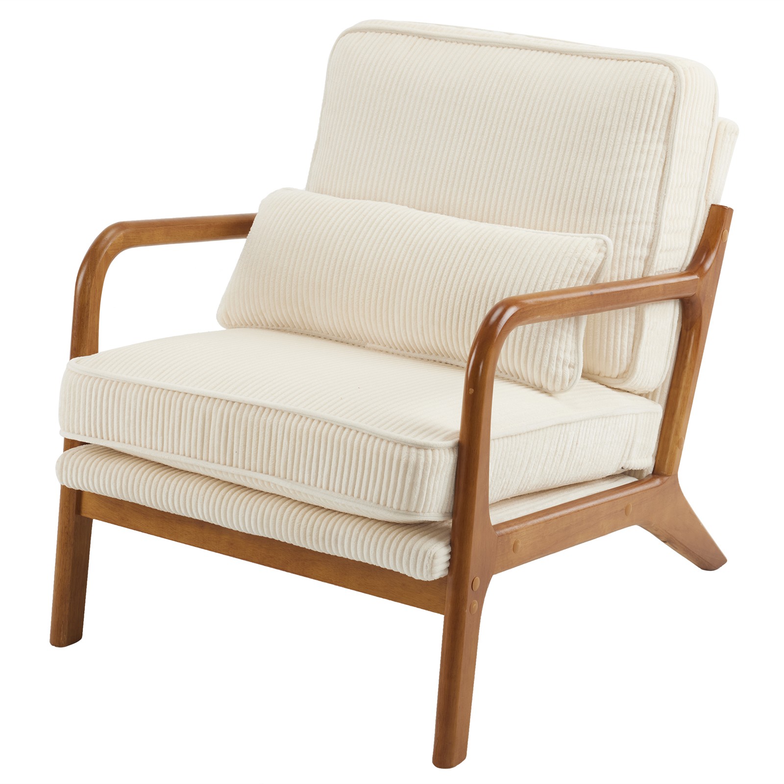 Off-White Corduroy Upholstered Indoor Lounge Chair (330LBS Weight Capacity)