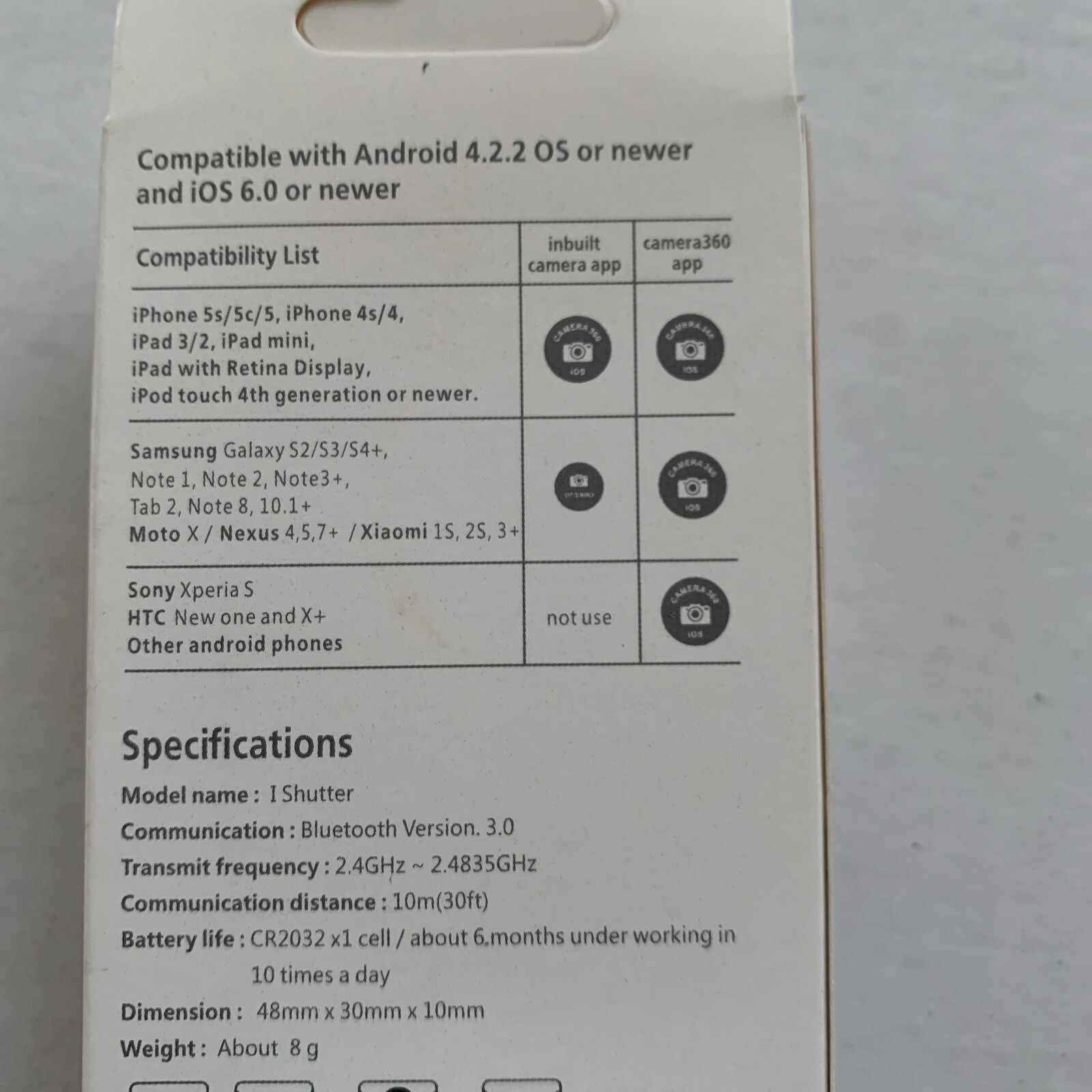 Bluetooth Shutter Remote Control Button for Smart Phone NEW in Box FREE Shipping