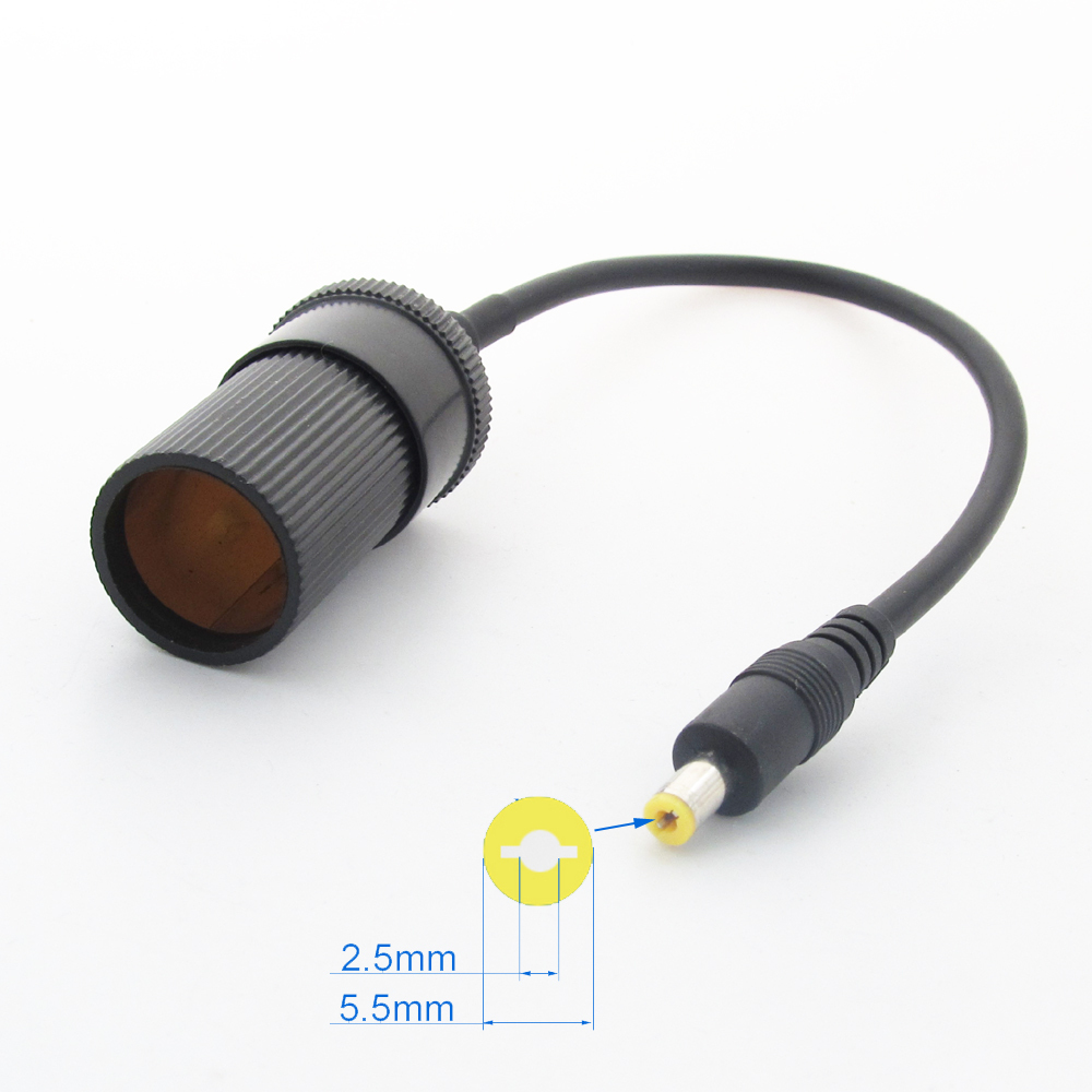 1pc DC Male 5.5mm x 2.5mm to Female Cigarette Lighter Car battery Charger cable