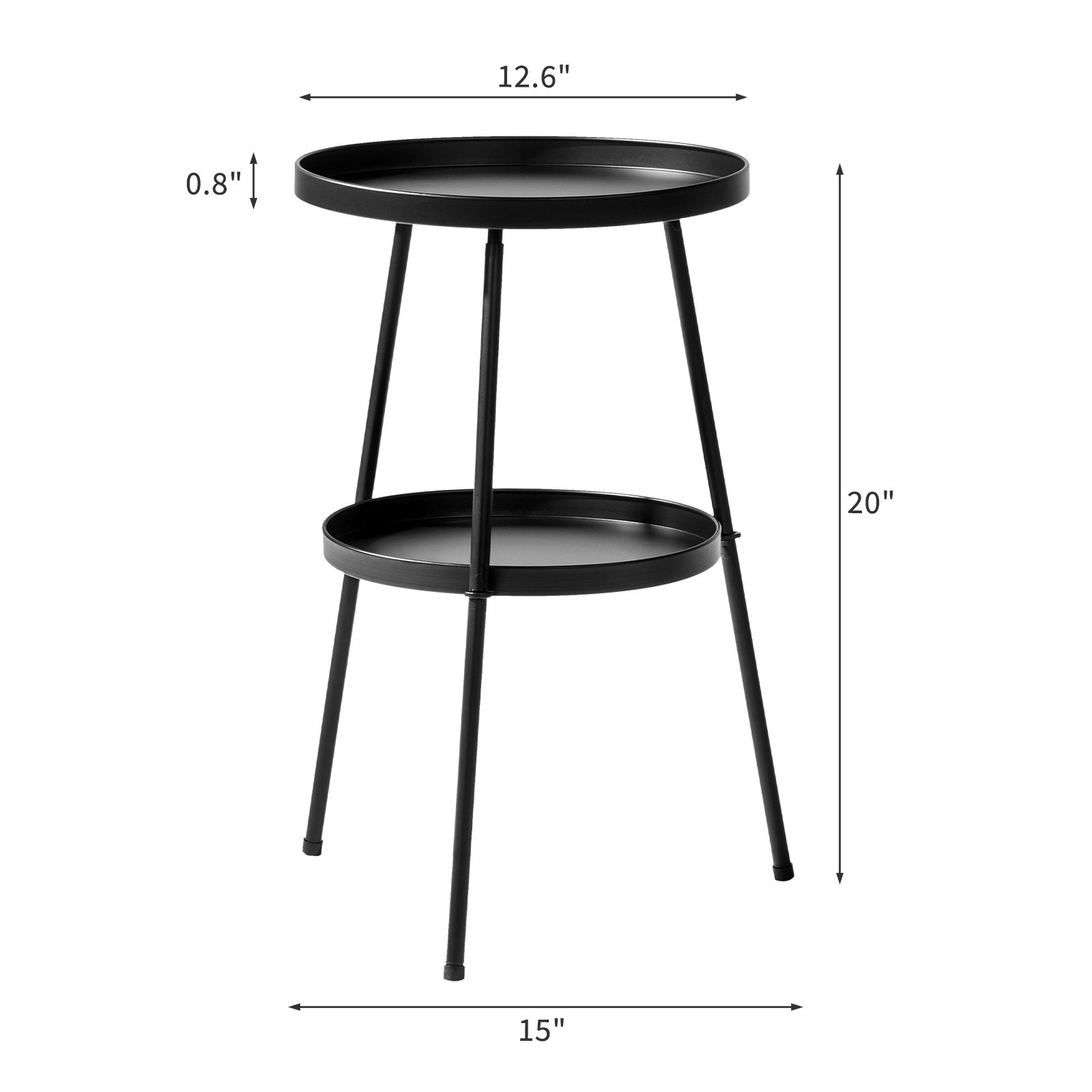 Patio Side Table Round 2 Tier End Metal Round Coffee Table for Indoor Outdoor