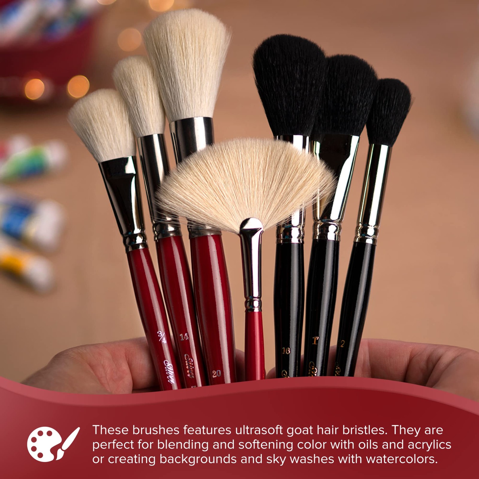 5619S-1 Silver Mop Black Oval Paintbrush for Oil Acrylic Watercolor Pastels &...