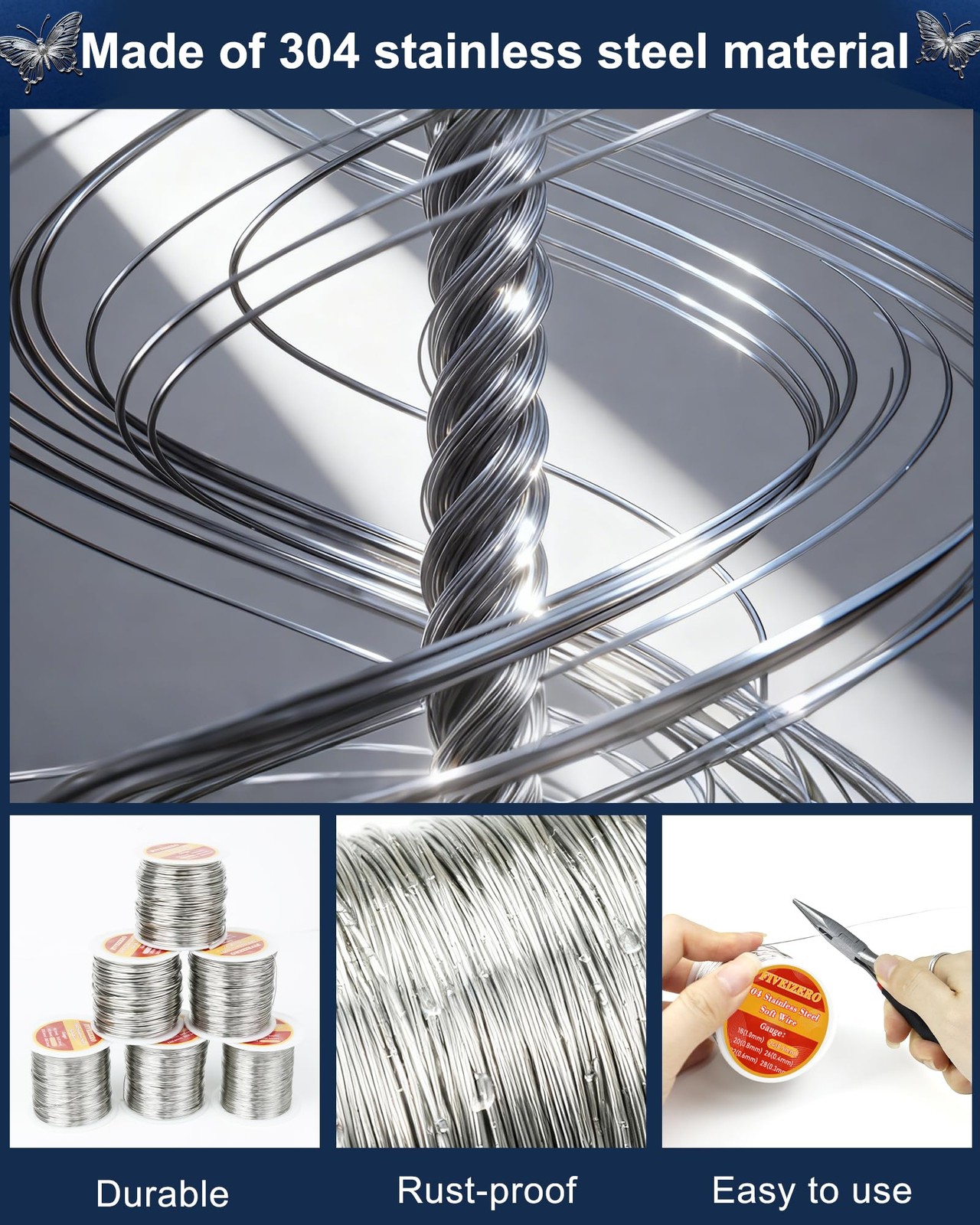 FIVEIZERO 20 Gauge 304 Stainless Steel Wire for Jewelry 20 Gauge, Silver