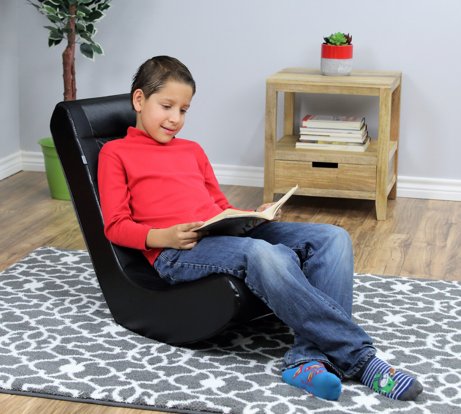 Video Rocker Gaming Chair Floor Seat Gamer Faux Leather Kids Teens Dorm Bedroom