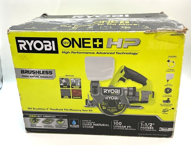 Ryobi 18V Brushless 5" Handheld Tile/Mansonry Saw Complete In Box (EL1109894)