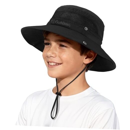 Kids Sun Hat UPF 50+ Sun Protective Bucket Hat for Kids Boys 5-13 Years Black