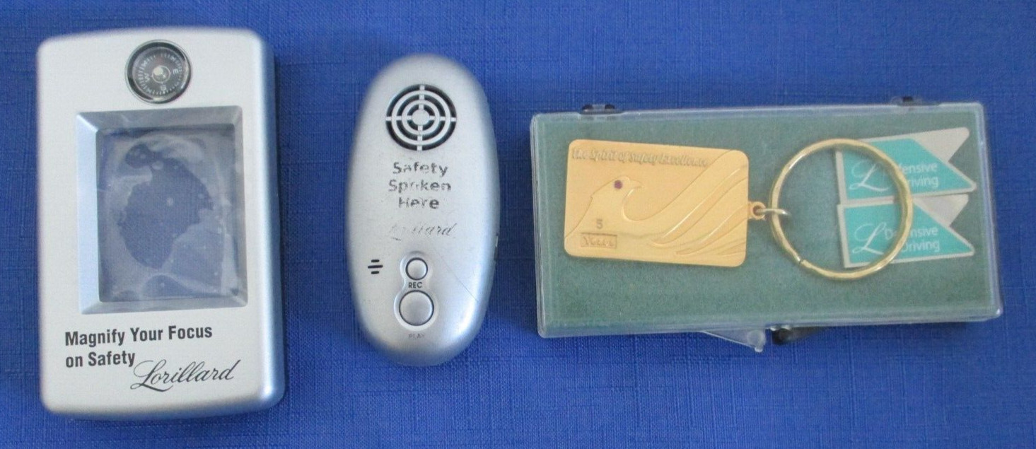 NEW Lot-3 Vintage Lorillard Keyring/Clips Map Reader Recorder Tobacco Cigarette