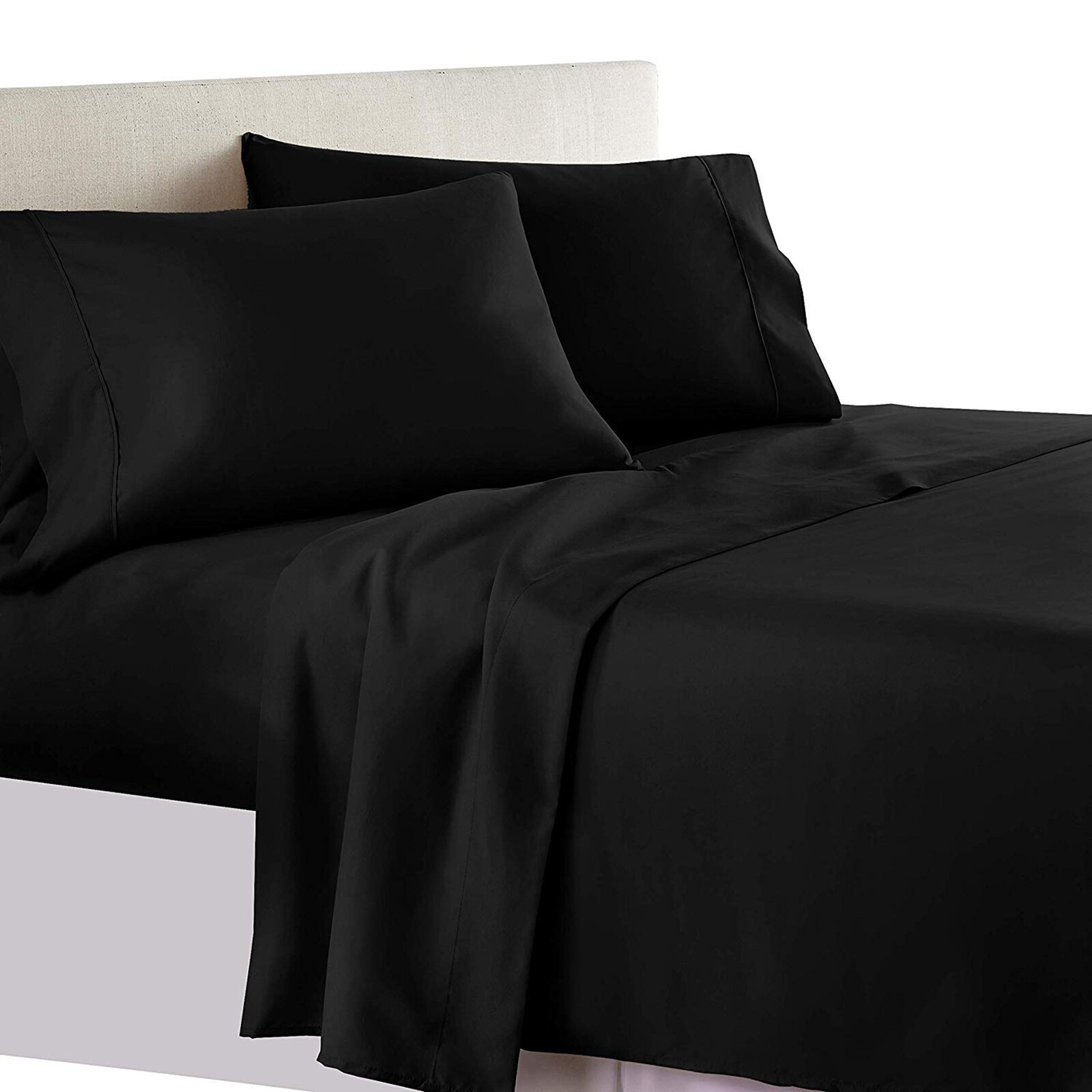Extra Deep Pocket 4 PCs Sheet Set 1000 Count 100% Cotton Black Solid