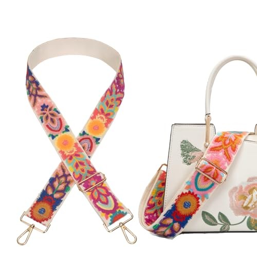 Crochet Embroidery Flower Purse Strap, 2 Inch Pink Crochet Embroidery Flower
