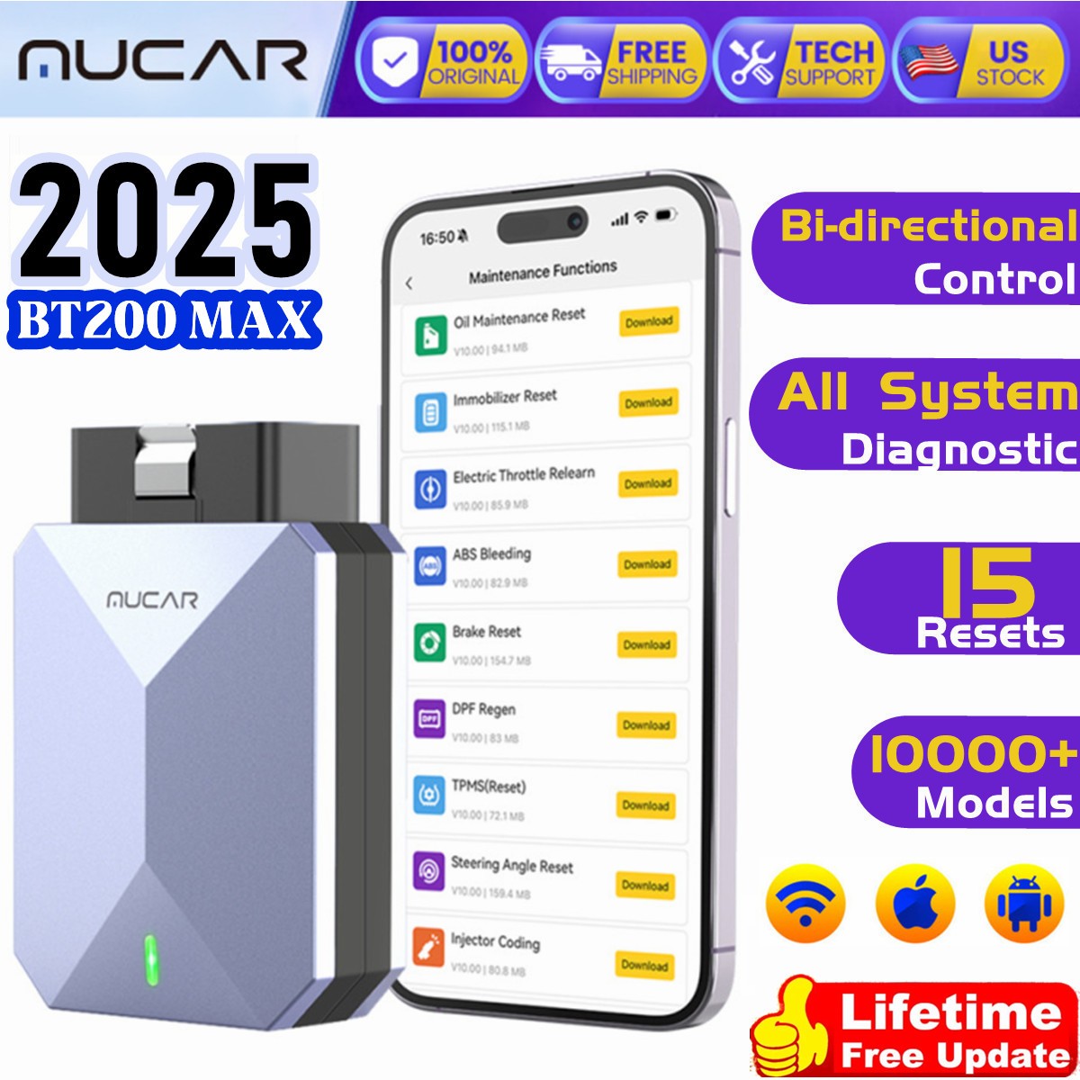 2025 MUCAR BT200 MAX Bidirectional All System Diagnostic Tool Auto OBD2 Scanner