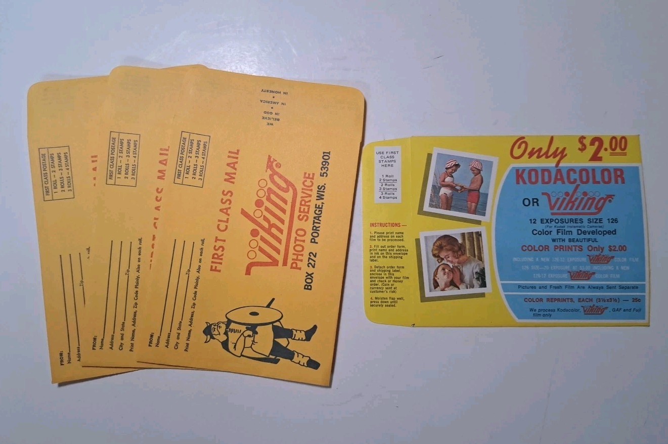 Vintage 1960s Viking Photo Service Film Processing Mailer Lot of 4