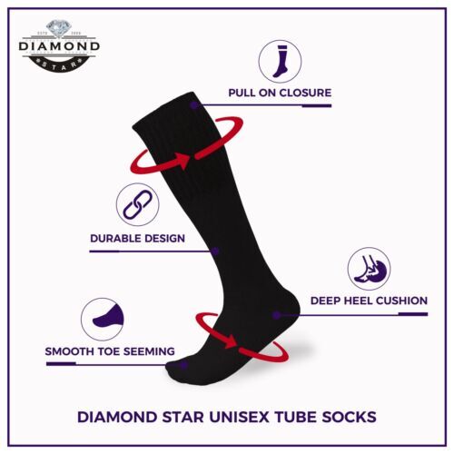 6-12-18 Pairs Men's Black Tube Socks Over The Calf Sport Cotton Socks Big &Tall