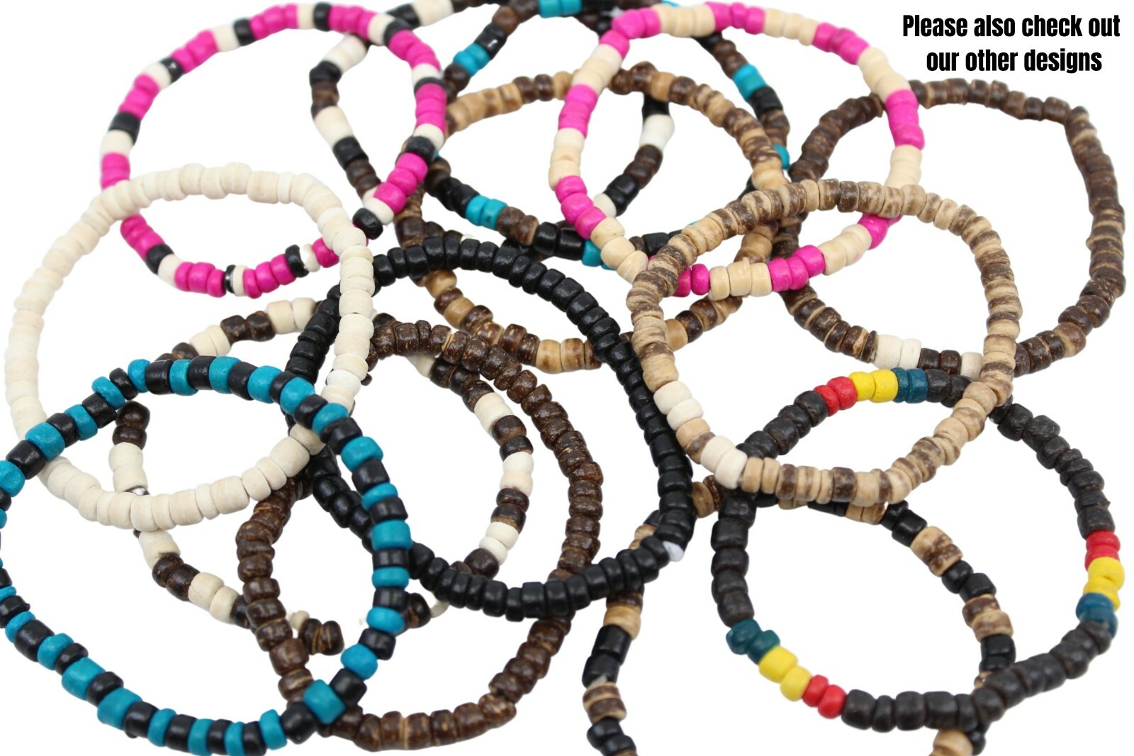 Coconut Shell Bracelet - 7", Dark Brown Coconut Shell (Thin), Hawaiian Surfer