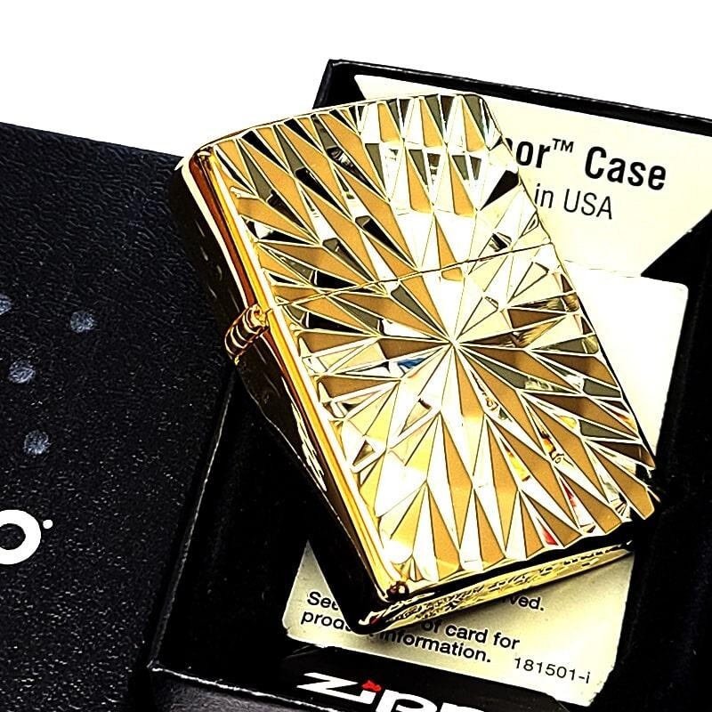 Zippo Armor Diamond Cut Engraving 2 Side Processing Mirror Finish Gold Lighter