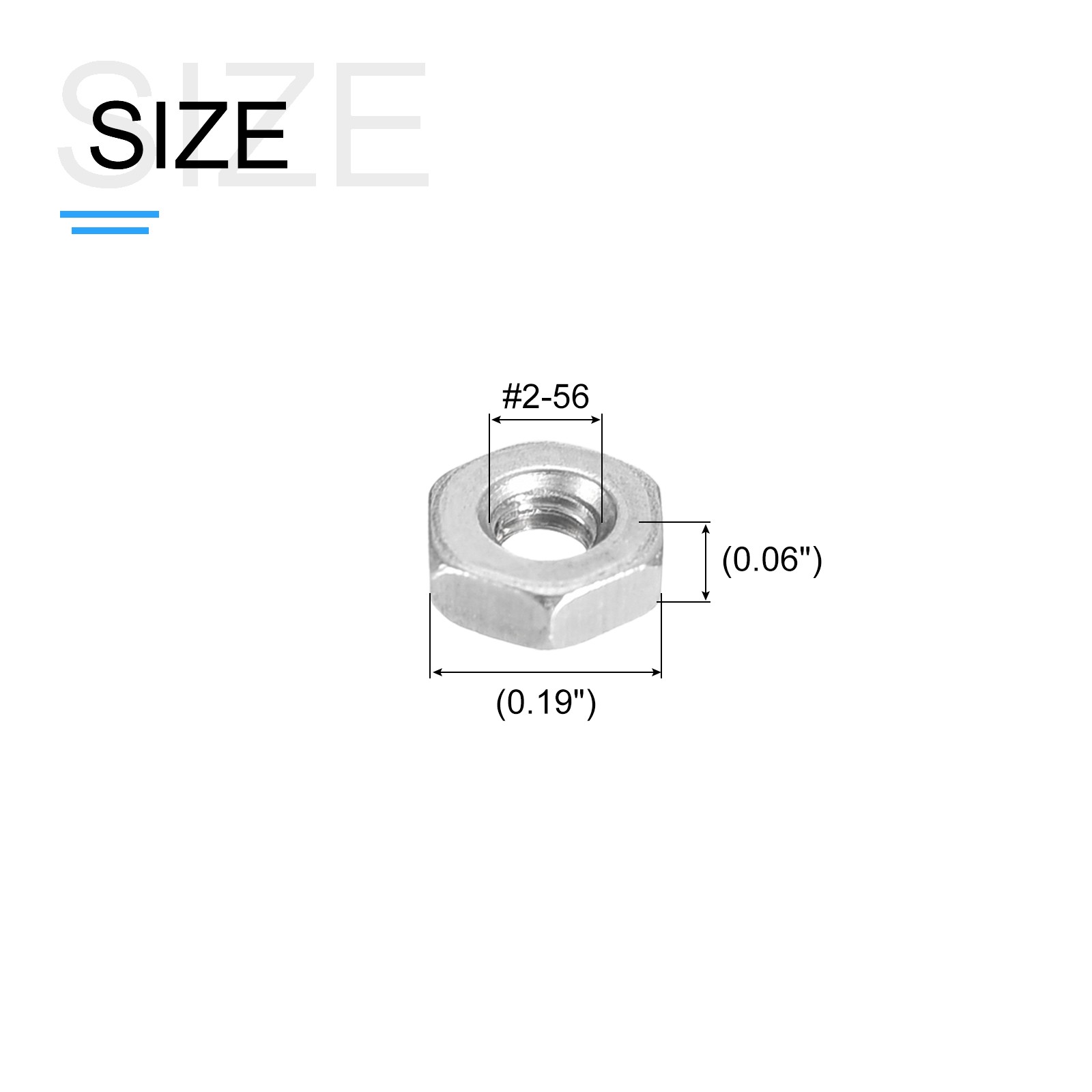 Hex Nuts (#2-56) 50Pcs 304 Steel Coarse Thread Nut Silver
