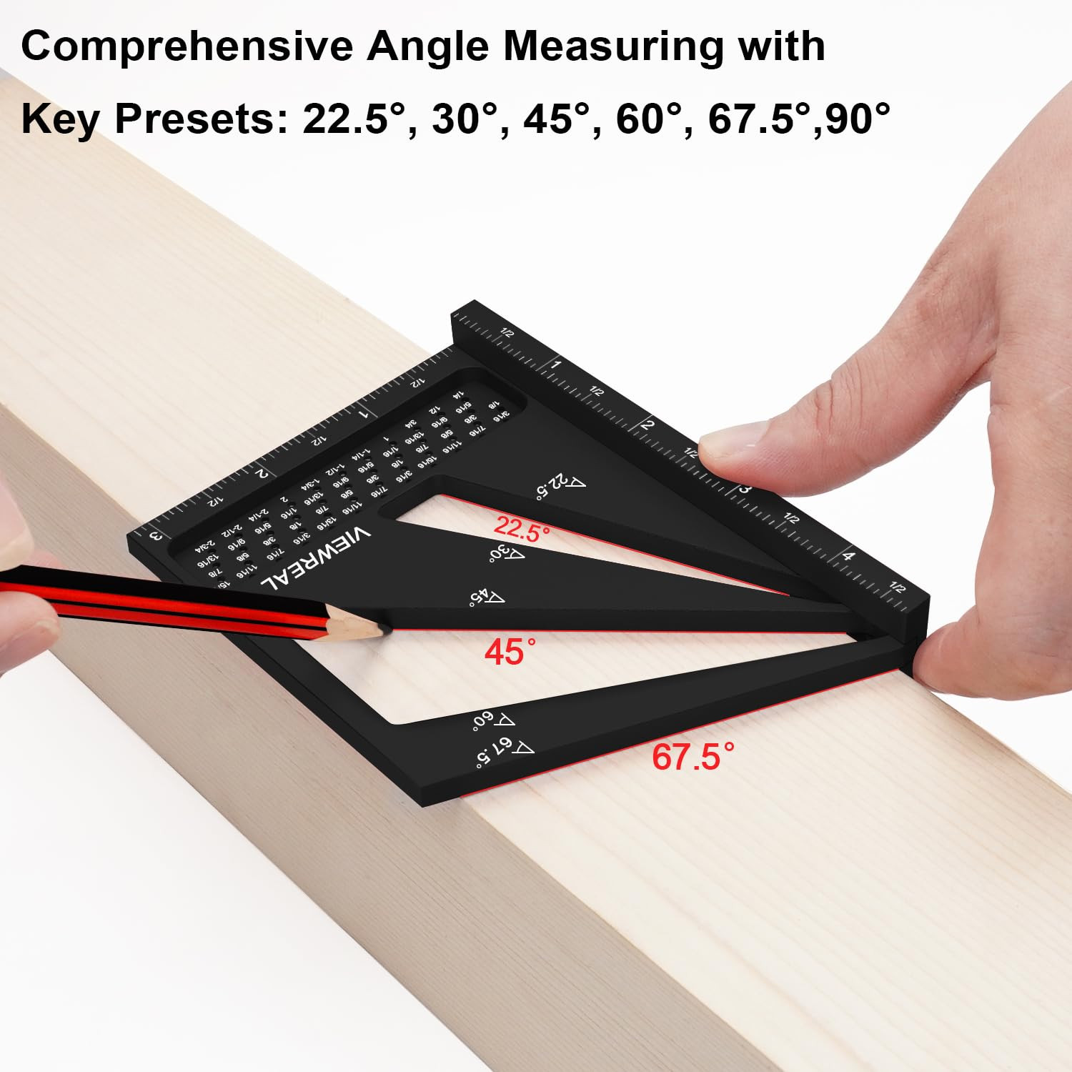 Multi-Angle Measuring Ruler,3D Woodworking Square, 22.5-90 Degree Aluminum Al...