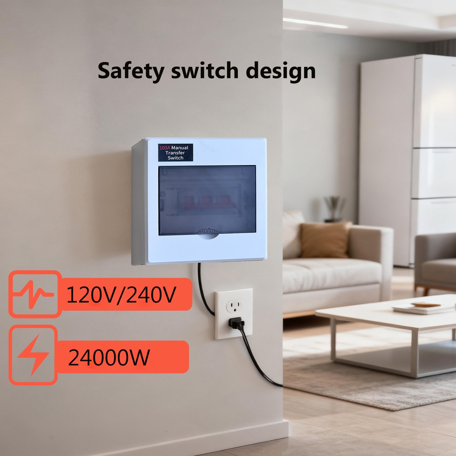 100A Generator Transfer Switch, Manual 120/240V, 24000W...