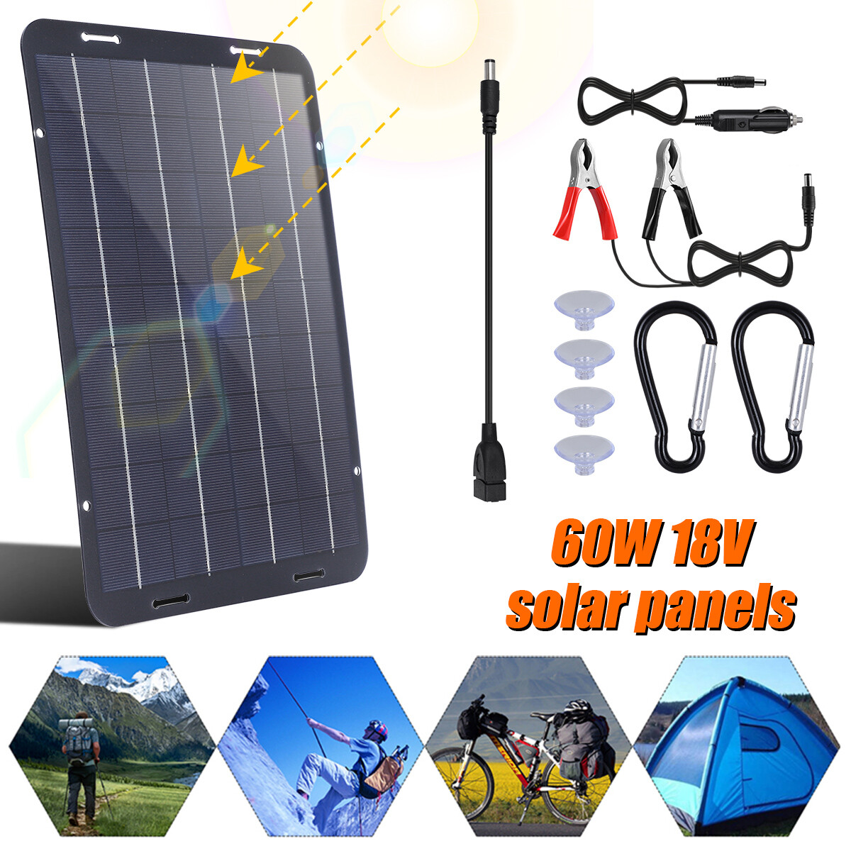 1-10 Pack 60W Solar Panel 18V Polycrystalline Silicon Solar USB Charging Panel