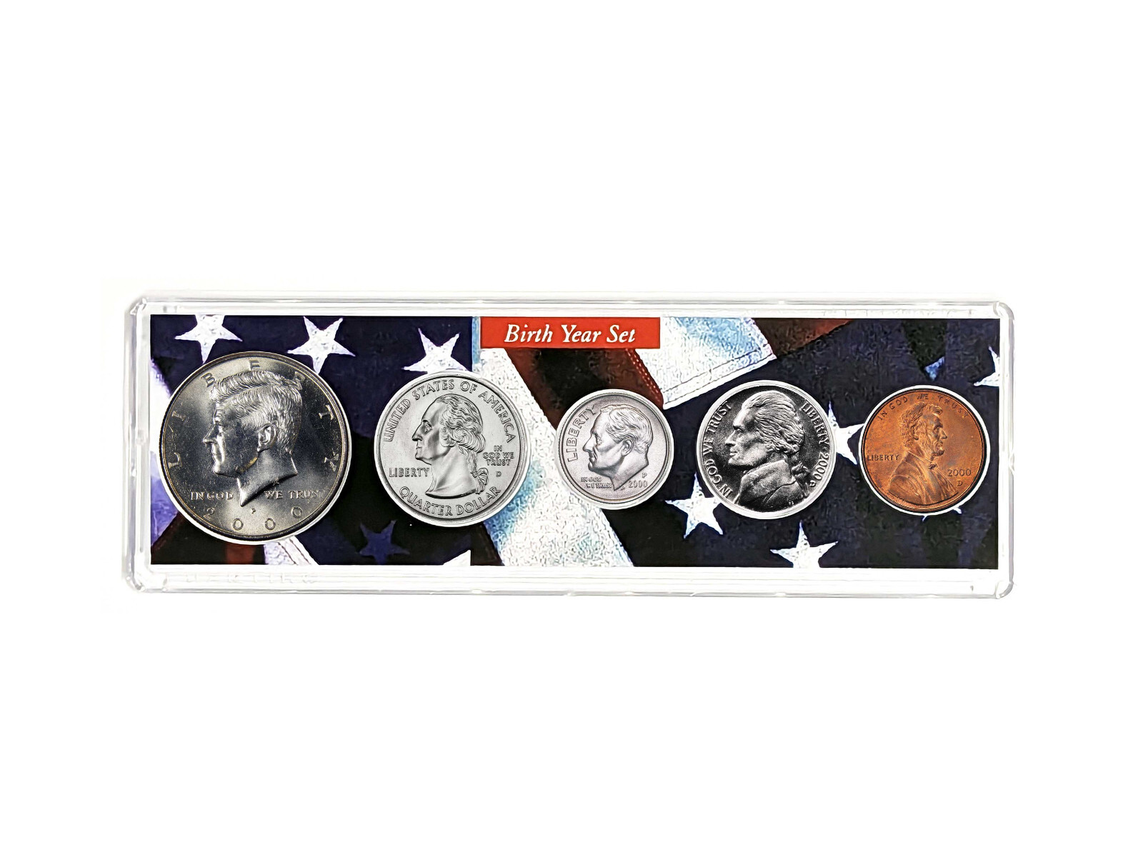 2000 Birth Year Coin Set in American Flag Holder - 5 Coin Set
