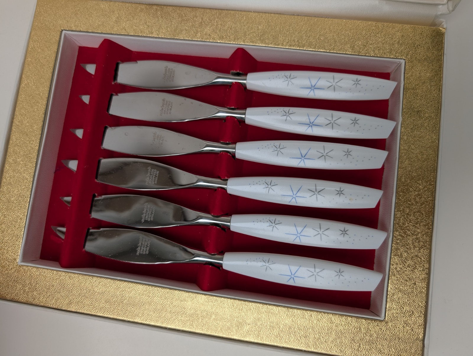 Sheffield England MCM MODE DANISH Atomic Starburst Design Steak Knives Set of 6