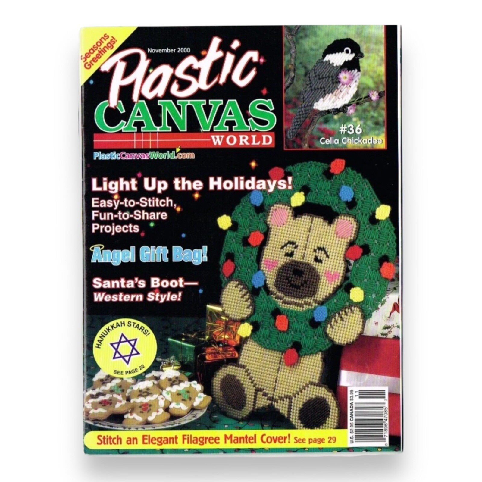 Plastic Canvas World Pattern Magazine Bear Angels Hanukkah Stars November  2000