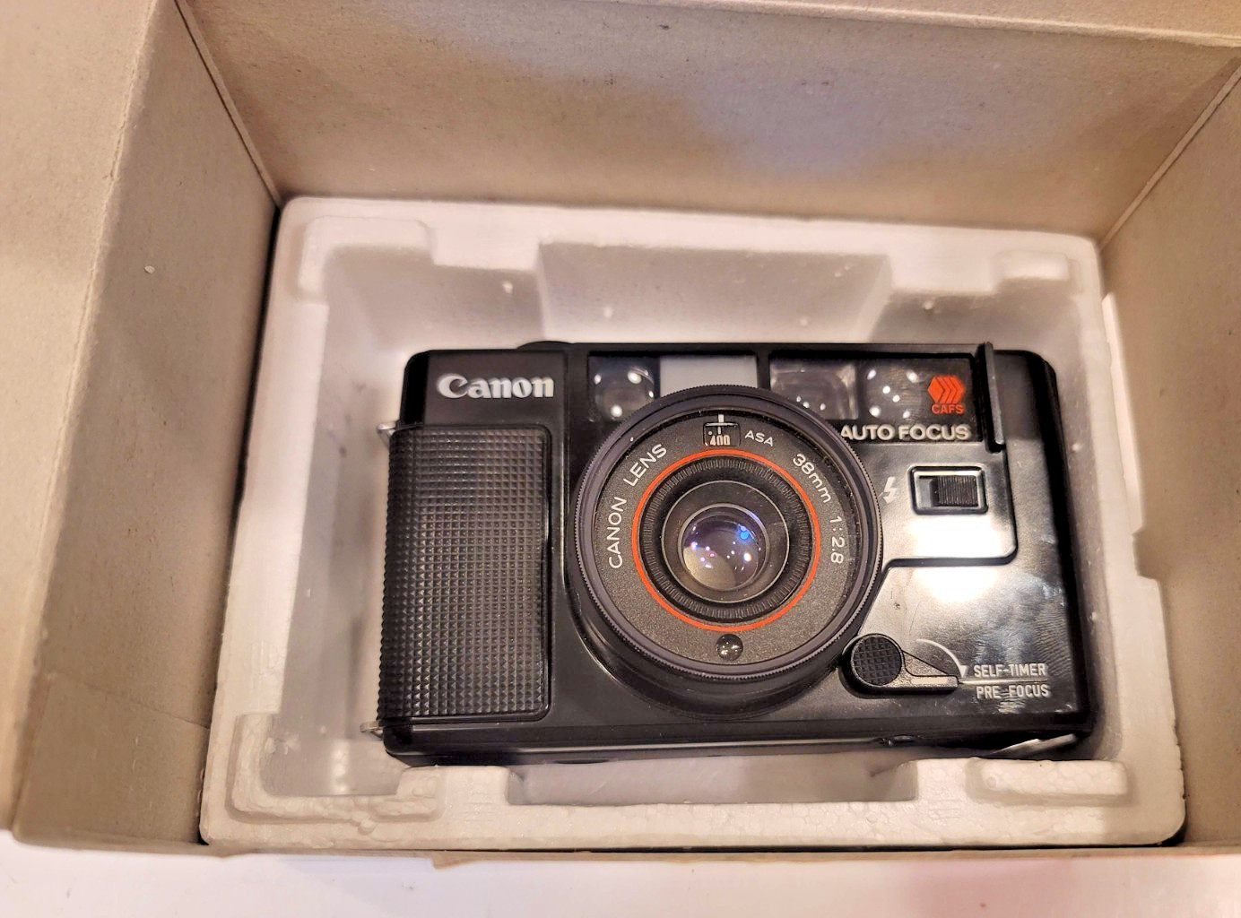 Canon Sure Shot Af35M Film Camera in Box with Instuctions  For PARTS Only Japan