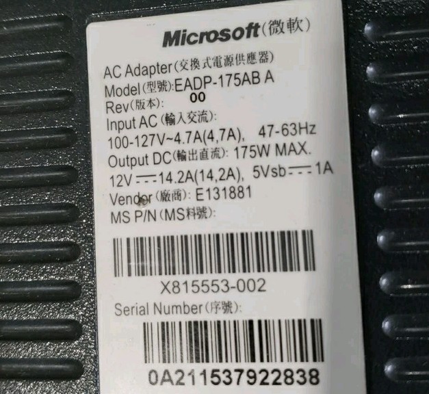 OEM Official Microsoft Xbox 360 AC Power Supply Cord EADP-175AB A Adapter-Tested