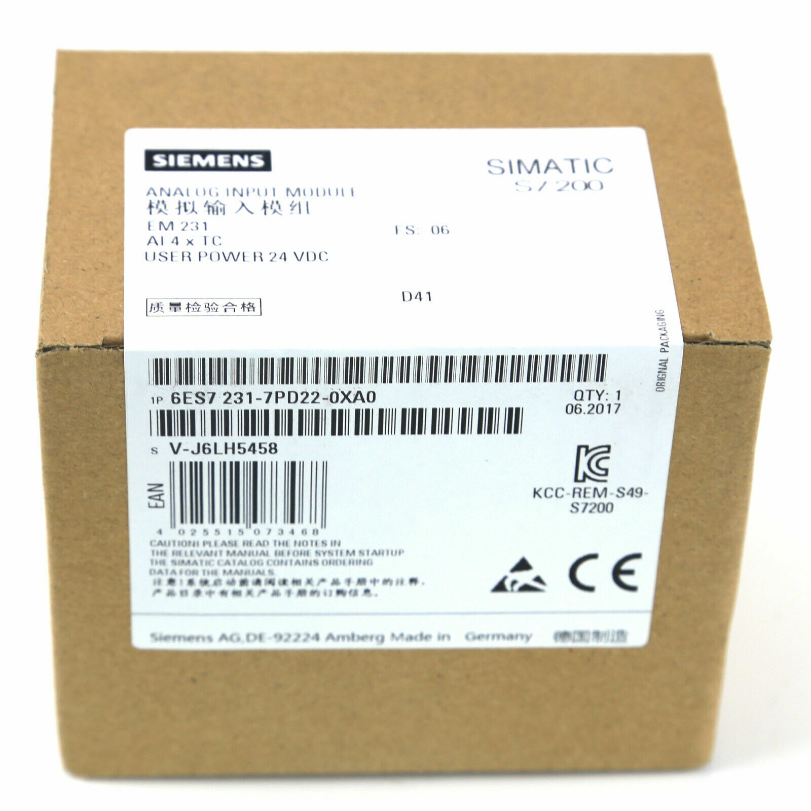 Siemens 6ES7 231-7PD22-0XA0 Analog Input Module Brand New In Box