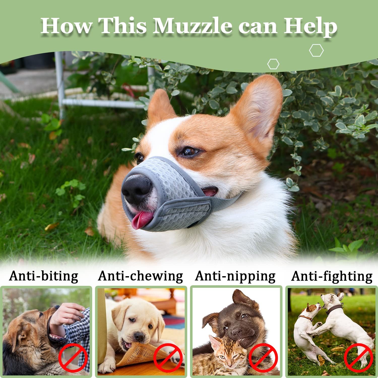 Mayerzon Dog Muzzle, Puppy Soft Mesh Muzzle for Small S-(Snout 6¼”-7”), Grey